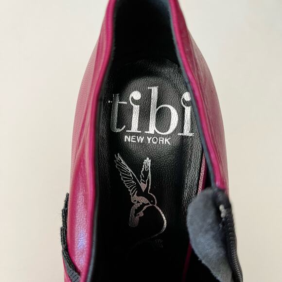 Tibi New York Heeled Bootie Size 7.5 Fuschia Pink Purple Black Ruffle - Picture 10 of 13